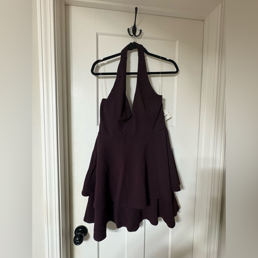 Altar’d State NWT Plunge Halter Tiered Skater Dress - Plum